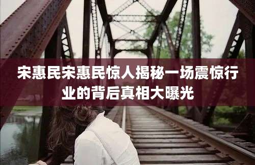 宋惠民宋惠民惊人揭秘一场震惊行业的背后真相大曝光