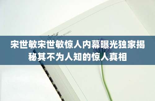宋世敏宋世敏惊人内幕曝光独家揭秘其不为人知的惊人真相