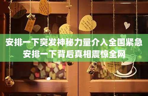 安排一下突发神秘力量介入全国紧急安排一下背后真相震惊全网