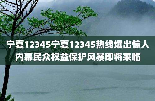 宁夏12345宁夏12345热线爆出惊人内幕民众权益保护风暴即将来临