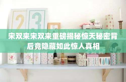 宋双来宋双来重磅揭秘惊天秘密背后竟隐藏如此惊人真相