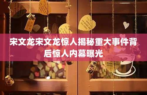 宋文龙宋文龙惊人揭秘重大事件背后惊人内幕曝光