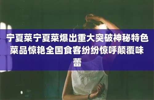宁夏菜宁夏菜爆出重大突破神秘特色菜品惊艳全国食客纷纷惊呼颠覆味蕾