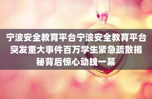 宁波安全教育平台宁波安全教育平台突发重大事件百万学生紧急疏散揭秘背后惊心动魄一幕