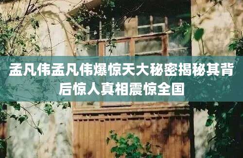 孟凡伟孟凡伟爆惊天大秘密揭秘其背后惊人真相震惊全国