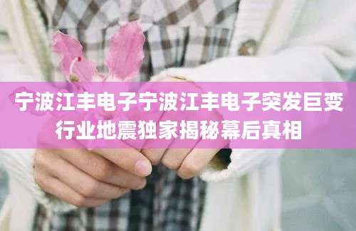 宁波江丰电子宁波江丰电子突发巨变行业地震独家揭秘幕后真相