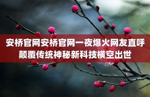安桥官网安桥官网一夜爆火网友直呼颠覆传统神秘新科技横空出世