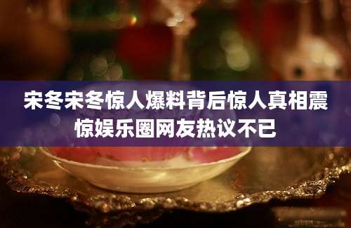 宋冬宋冬惊人爆料背后惊人真相震惊娱乐圈网友热议不已