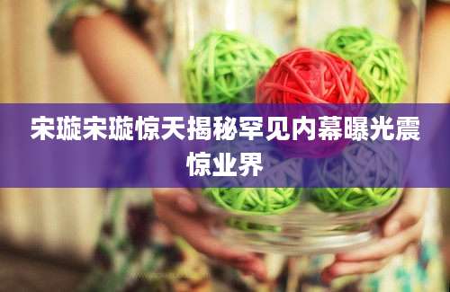 宋璇宋璇惊天揭秘罕见内幕曝光震惊业界