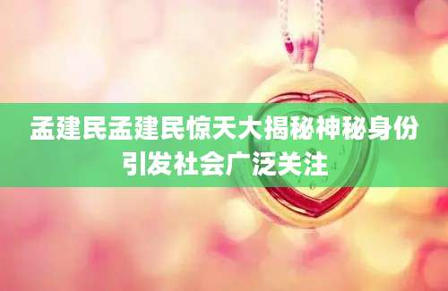 孟建民孟建民惊天大揭秘神秘身份引发社会广泛关注