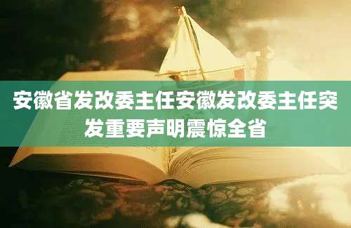安徽省发改委主任安徽发改委主任突发重要声明震惊全省