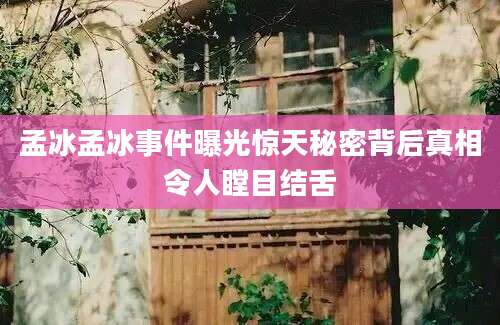 孟冰孟冰事件曝光惊天秘密背后真相令人瞠目结舌