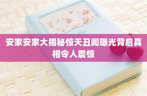 安家安家大揭秘惊天丑闻曝光背后真相令人震惊
